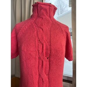 vtg LL Bean Cotton Cable Knit Short Sl Turtleneck US nautical preppy old money